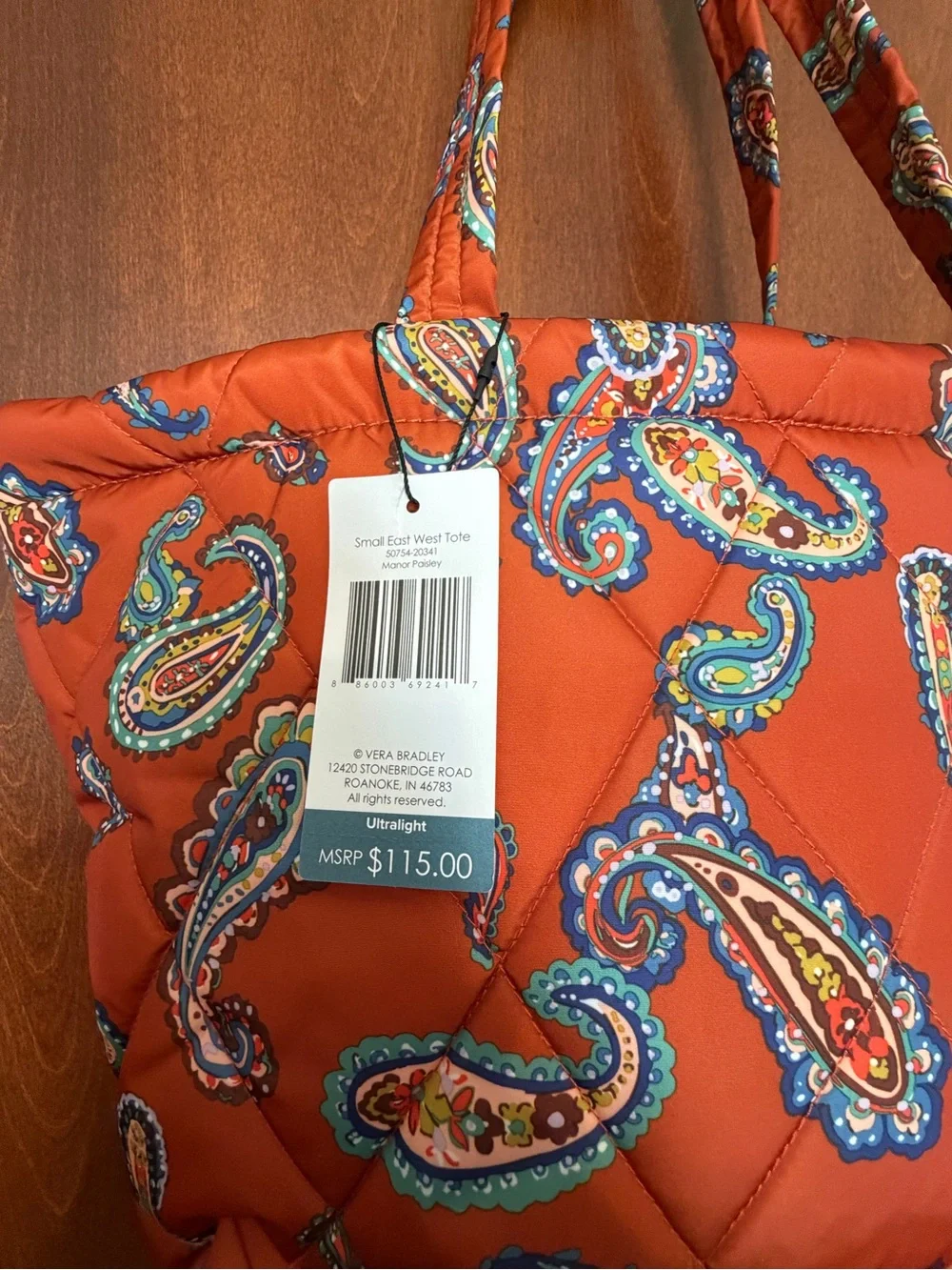 New Vera Bradley Orange Paisley Quilted Tote Bag